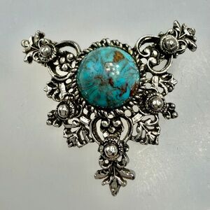 Vintage Sarah Coventry Silver Brooch with Turquoise Accent